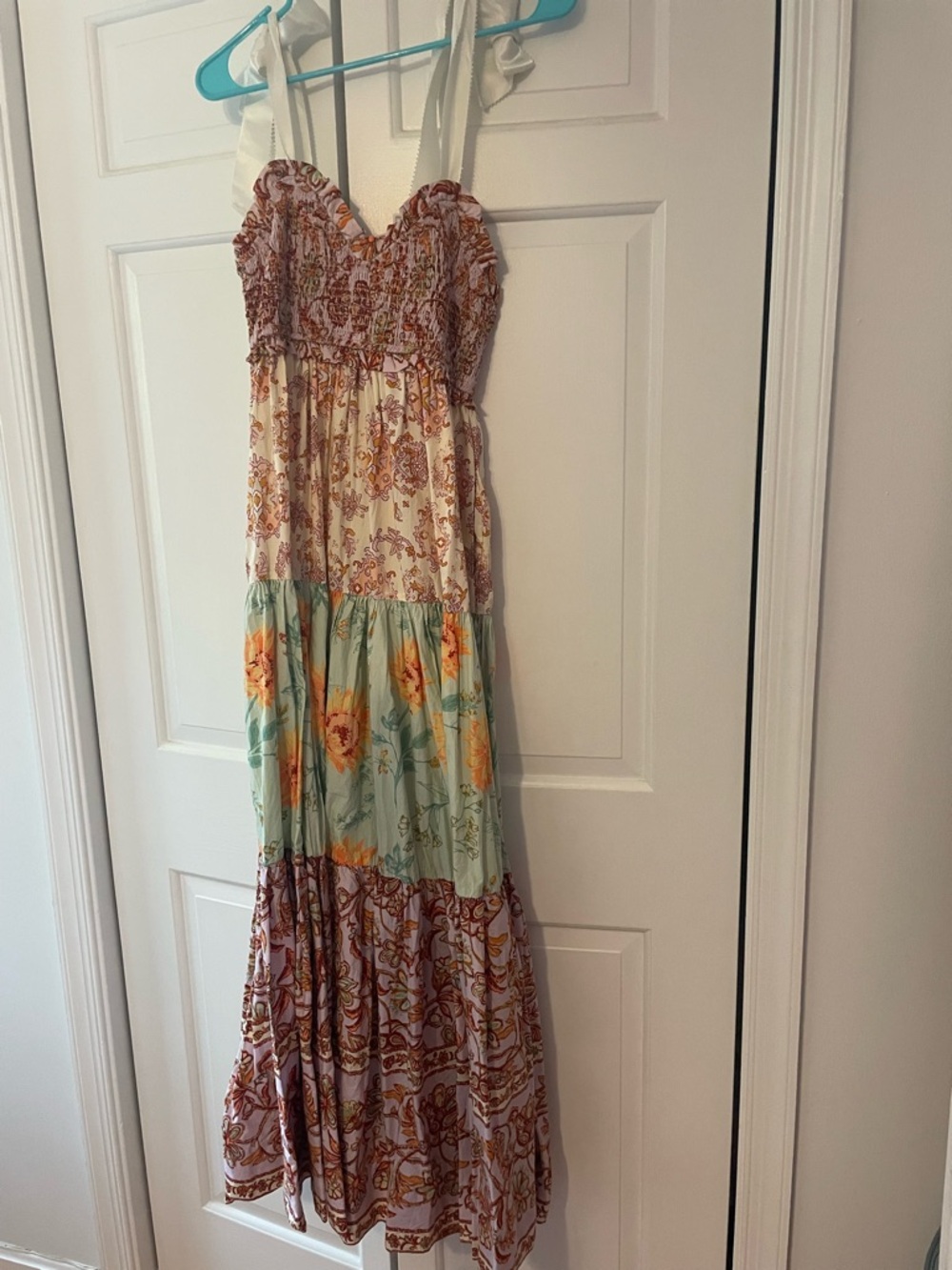 Free People multi-color Floral Tiered Maxi Dress with Bow Straps